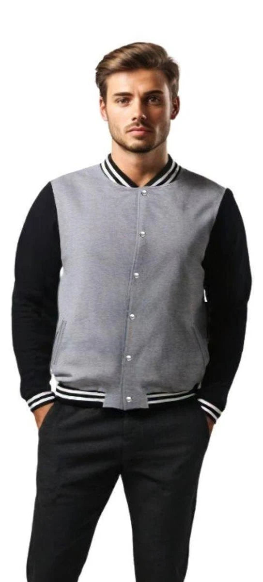 Men's Plain Fleece Jacket with Pockets - Gray